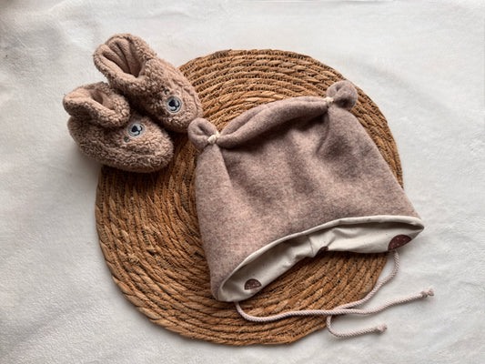Öhrchenmütze aus Wollfleece „Pilze“